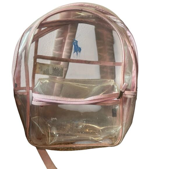 -Polo Ralph Lauren Big Pony Clear Backpack Bag Carmel Pink MSRP$65 - Picture 1 of 9